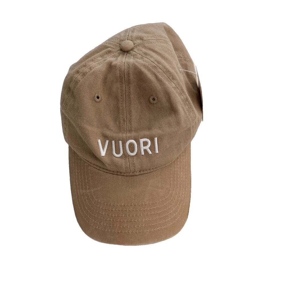 NEW Vuori logo Baseball Hat Beige Khaki Strap Back One Size Cotton NWT